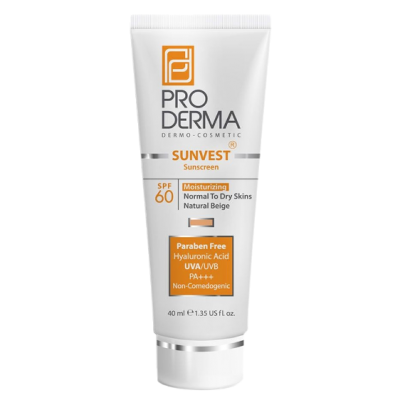 مای دارو - کرم ضد آفتاب و مرطوب کننده پرودرما با SPF60 - پوست حساس و خشک- بژ طبیعی