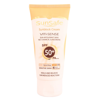 مای دارو - كرم ضد آفتاب بژ طبیعی  +SPF 50 فاقد جاذب های شيميايی سان سیف