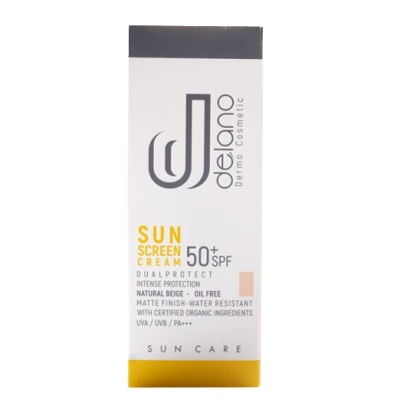 مای دارو - کرم ضد آفتاب فاقد چربی بژ طبیعی SPF+50 دلانو