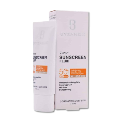 مای دارو - فلوئید ضد آفتاب کرم پودری +SPF50 بیزانس مناسب پوست مختلط و چرب (بژ طلایی 30)