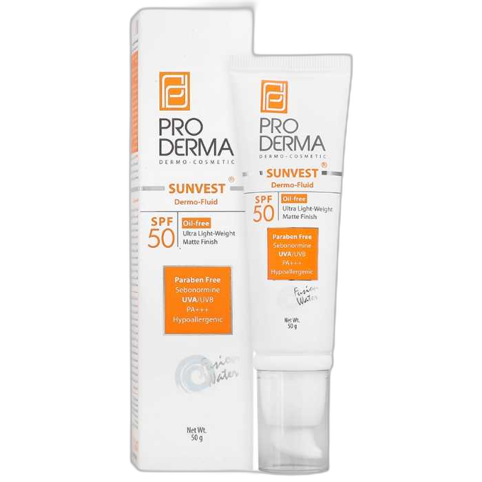 مای دارو - فلوئید ضد آفتاب فاقد چربی SPF50 پرودرما مناسب پوست ‌های چرب و جوش دار